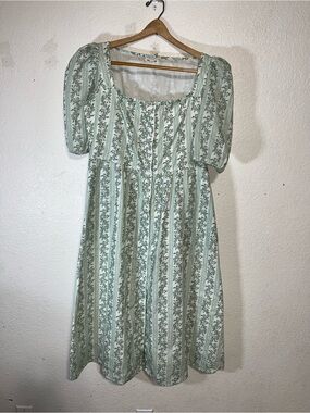 Beau & Ro Sage Green Floral Square-Neck Midi Dress